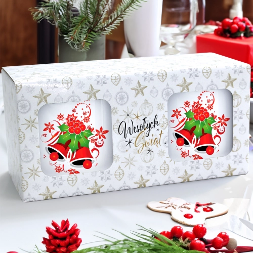 ŚWIĄTECZNY KOMPLET KUBKÓW 330ml NA PREZENT MIKOŁAJ ZESTAW W PUDEŁKU DRUK