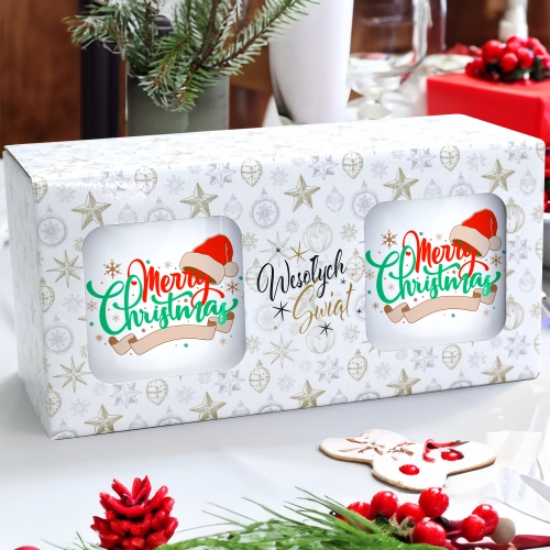 ŚWIĄTECZNY KOMPLET KUBKÓW 330ml LATTE PREZENT MIKOŁAJ ZESTAW W PUDEŁKU DRUK