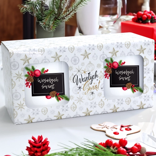 ŚWIĄTECZNY KOMPLET KUBKÓW 330ml NA PREZENT MIKOŁAJ ZESTAW W PUDEŁKU DRUK