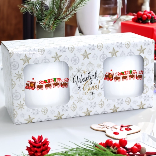 ŚWIĄTECZNY KOMPLET KUBKÓW 330ml LATTE PREZENT MIKOŁAJ ZESTAW W PUDEŁKU DRUK