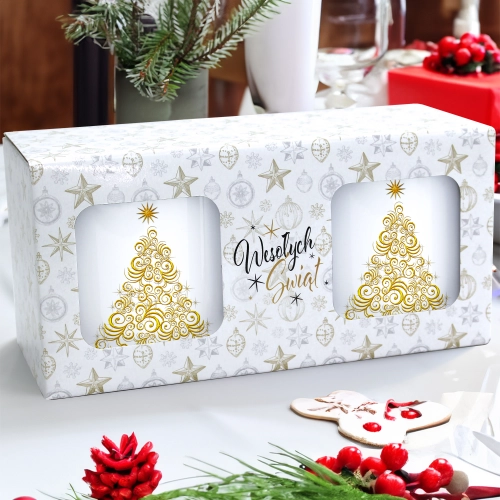 ŚWIĄTECZNY KOMPLET KUBKÓW 330ml LATTE PREZENT MIKOŁAJ ZESTAW W PUDEŁKU DRUK