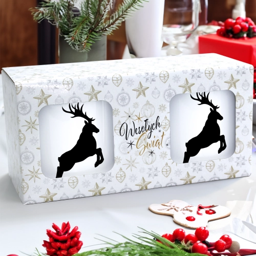 ŚWIĄTECZNY KOMPLET KUBKÓW 330ml NA PREZENT MIKOŁAJ ZESTAW W PUDEŁKU DRUK