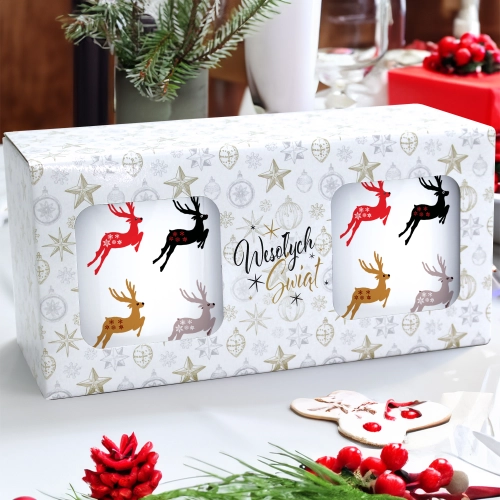 ŚWIĄTECZNY KOMPLET KUBKÓW 330ml NA PREZENT MIKOŁAJ ZESTAW W PUDEŁKU DRUK