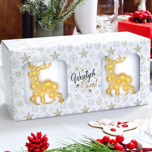 ŚWIĄTECZNY KOMPLET KUBKÓW 330ml LATTE PREZENT MIKOŁAJ ZESTAW W PUDEŁKU DRUK