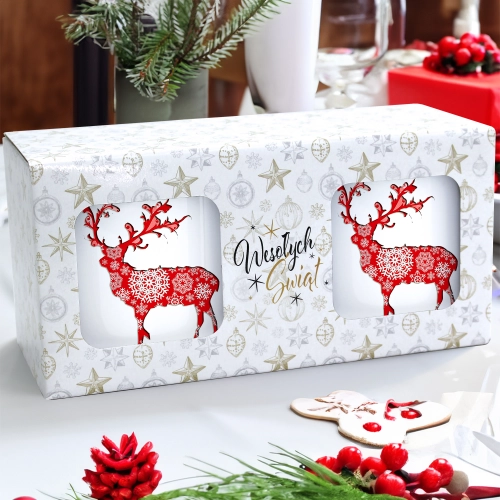 ŚWIĄTECZNY KOMPLET KUBKÓW 330ml NA PREZENT MIKOŁAJ ZESTAW W PUDEŁKU DRUK