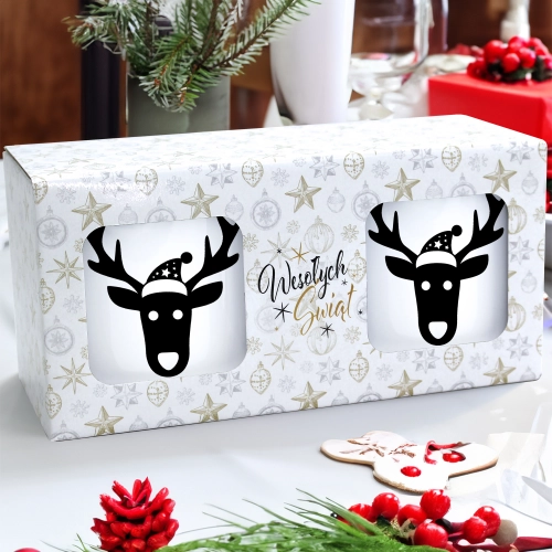 ŚWIĄTECZNY KOMPLET KUBKÓW 330ml NA PREZENT MIKOŁAJ ZESTAW W PUDEŁKU DRUK