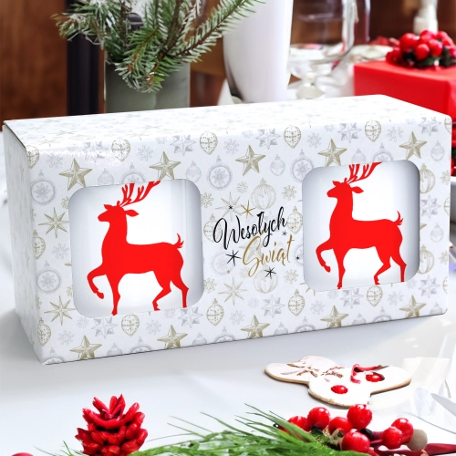 ŚWIĄTECZNY KOMPLET KUBKÓW 330ml NA PREZENT MIKOŁAJ ZESTAW W PUDEŁKU DRUK