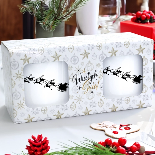 ŚWIĄTECZNY KOMPLET KUBKÓW 330ml LATTE PREZENT MIKOŁAJ ZESTAW W PUDEŁKU DRUK