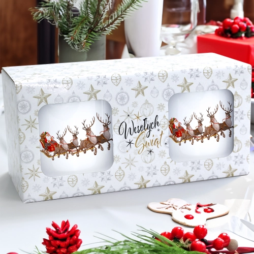 ŚWIĄTECZNY KOMPLET KUBKÓW 330ml LATTE PREZENT MIKOŁAJ ZESTAW W PUDEŁKU DRUK