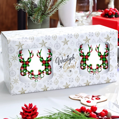 ŚWIĄTECZNY KOMPLET KUBKÓW 330ml NA PREZENT MIKOŁAJ ZESTAW W PUDEŁKU DRUK