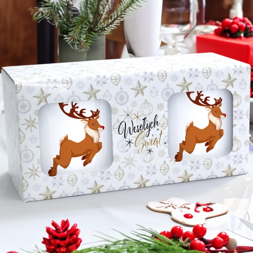 ŚWIĄTECZNY KOMPLET KUBKÓW 330ml NA PREZENT MIKOŁAJ ZESTAW W PUDEŁKU DRUK