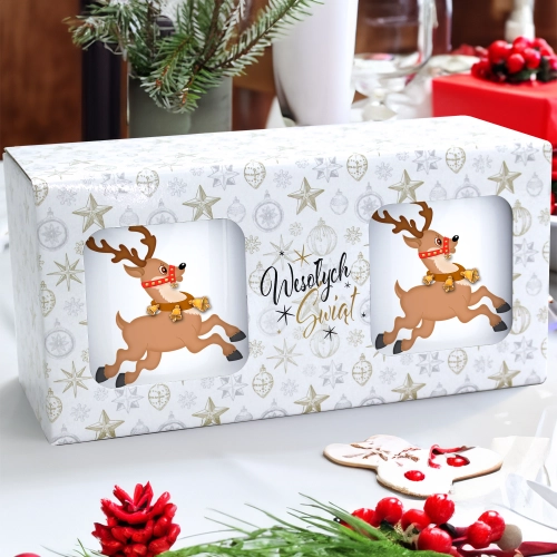 ŚWIĄTECZNY KOMPLET KUBKÓW 330ml LATTE PREZENT MIKOŁAJ ZESTAW W PUDEŁKU DRUK