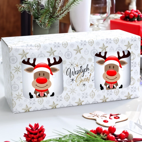 ŚWIĄTECZNY KOMPLET KUBKÓW 330ml NA PREZENT MIKOŁAJ ZESTAW W PUDEŁKU DRUK