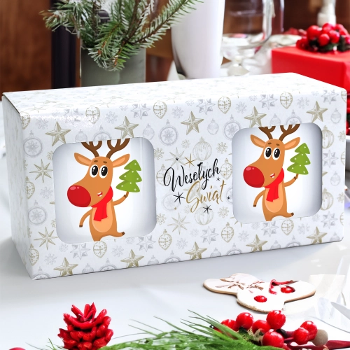 ŚWIĄTECZNY KOMPLET KUBKÓW 330ml NA PREZENT MIKOŁAJ ZESTAW W PUDEŁKU DRUK