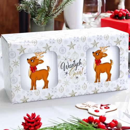 ŚWIĄTECZNY KOMPLET KUBKÓW 330ml NA PREZENT MIKOŁAJ ZESTAW W PUDEŁKU DRUK