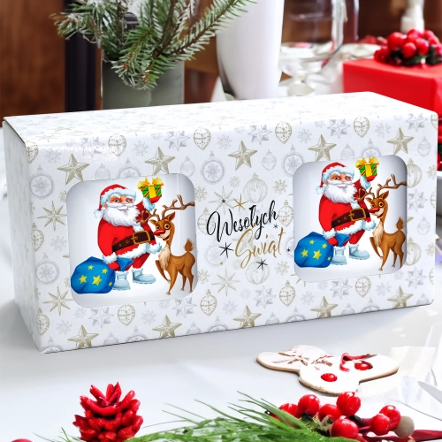 ŚWIĄTECZNY KOMPLET KUBKÓW 330ml LATTE PREZENT MIKOŁAJ ZESTAW W PUDEŁKU DRUK