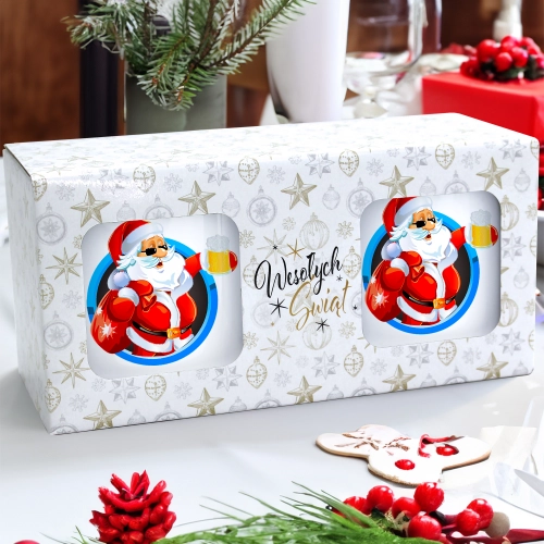 ŚWIĄTECZNY KOMPLET KUBKÓW 330ml NA PREZENT MIKOŁAJ ZESTAW W PUDEŁKU DRUK