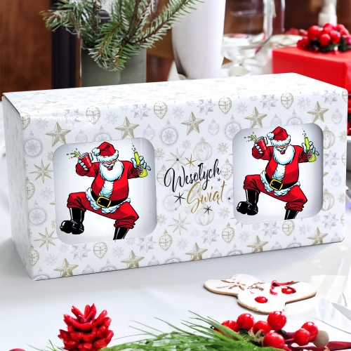 ŚWIĄTECZNY KOMPLET KUBKÓW 330ml NA PREZENT MIKOŁAJ ZESTAW W PUDEŁKU DRUK