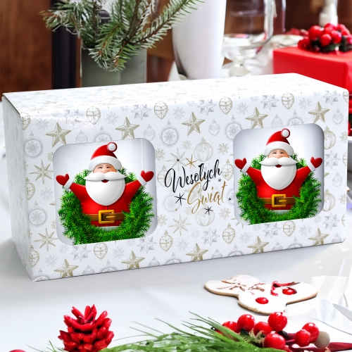 ŚWIĄTECZNY KOMPLET KUBKÓW 330ml LATTE PREZENT MIKOŁAJ ZESTAW W PUDEŁKU DRUK