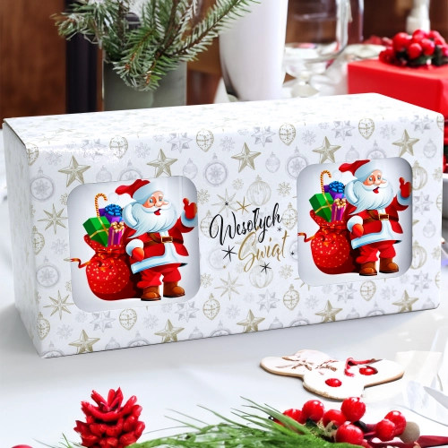 ŚWIĄTECZNY KOMPLET KUBKÓW 330ml LATTE PREZENT MIKOŁAJ ZESTAW W PUDEŁKU DRUK