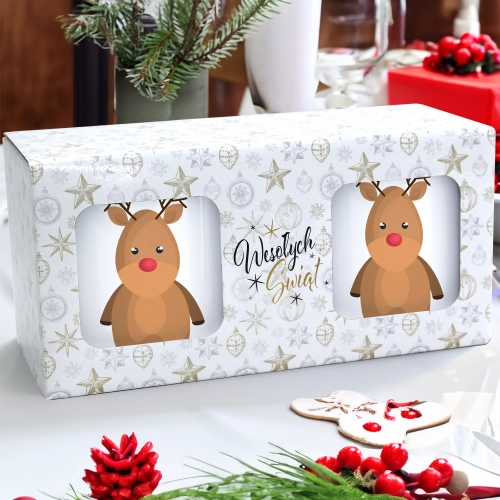 ŚWIĄTECZNY KOMPLET KUBKÓW 330ml LATTE PREZENT MIKOŁAJ ZESTAW W PUDEŁKU DRUK