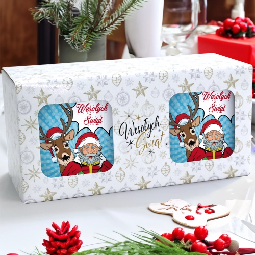 ŚWIĄTECZNY KOMPLET KUBKÓW 330ml NA PREZENT MIKOŁAJ ZESTAW W PUDEŁKU DRUK