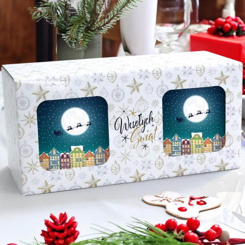 ŚWIĄTECZNY KOMPLET KUBKÓW 330ml NA PREZENT MIKOŁAJ ZESTAW W PUDEŁKU DRUK