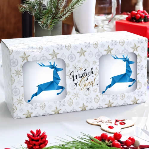 ŚWIĄTECZNY KOMPLET KUBKÓW 330ml LATTE PREZENT MIKOŁAJ ZESTAW W PUDEŁKU DRUK