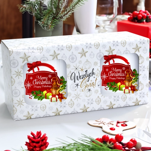 ŚWIĄTECZNY KOMPLET KUBKÓW 330ml LATTE PREZENT MIKOŁAJ ZESTAW W PUDEŁKU DRUK
