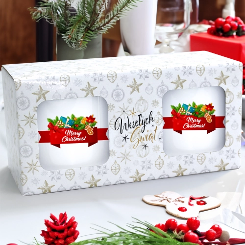 ŚWIĄTECZNY KOMPLET KUBKÓW 330ml LATTE PREZENT MIKOŁAJ ZESTAW W PUDEŁKU DRUK