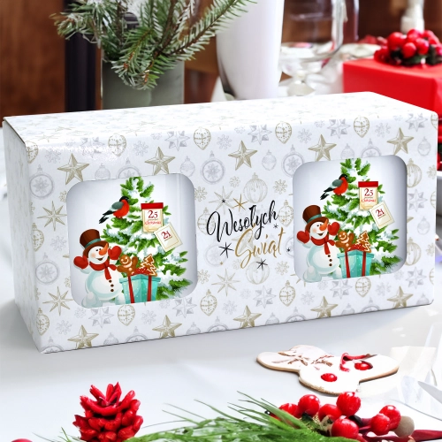 ŚWIĄTECZNY KOMPLET KUBKÓW 330ml NA PREZENT MIKOŁAJ ZESTAW W PUDEŁKU DRUK