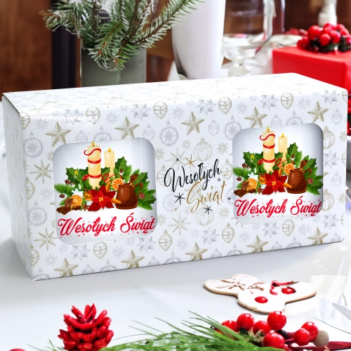 ŚWIĄTECZNY KOMPLET KUBKÓW 330ml NA PREZENT MIKOŁAJ ZESTAW W PUDEŁKU DRUK