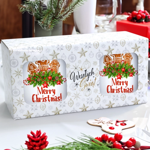 ŚWIĄTECZNY KOMPLET KUBKÓW 330ml NA PREZENT MIKOŁAJ ZESTAW W PUDEŁKU DRUK