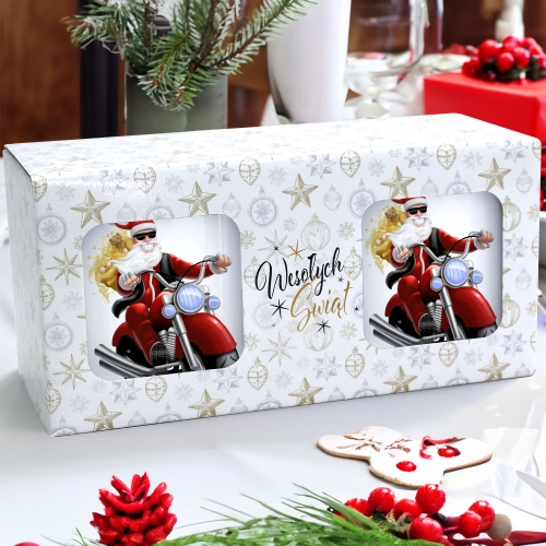 ŚWIĄTECZNY KOMPLET KUBKÓW 330ml NA PREZENT MIKOŁAJ ZESTAW W PUDEŁKU DRUK