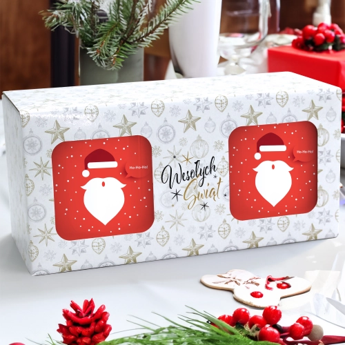 ŚWIĄTECZNY KOMPLET KUBKÓW 330ml NA PREZENT MIKOŁAJ ZESTAW W PUDEŁKU DRUK