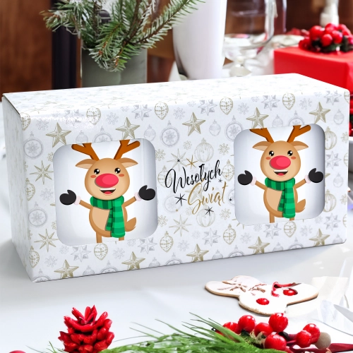 ŚWIĄTECZNY KOMPLET KUBKÓW 330ml NA PREZENT MIKOŁAJ ZESTAW W PUDEŁKU DRUK