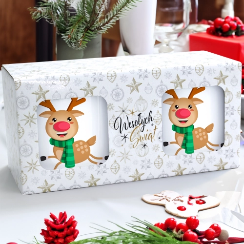 ŚWIĄTECZNY KOMPLET KUBKÓW 330ml NA PREZENT MIKOŁAJ ZESTAW W PUDEŁKU DRUK