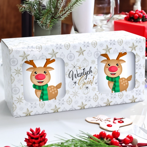 ŚWIĄTECZNY KOMPLET KUBKÓW 330ml NA PREZENT MIKOŁAJ ZESTAW W PUDEŁKU DRUK