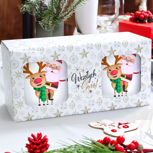ŚWIĄTECZNY KOMPLET KUBKÓW 330ml NA PREZENT MIKOŁAJ ZESTAW W PUDEŁKU DRUK