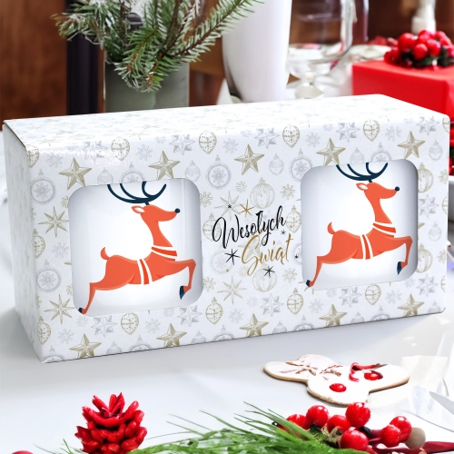 ŚWIĄTECZNY KOMPLET KUBKÓW 330ml LATTE PREZENT MIKOŁAJ ZESTAW W PUDEŁKU DRUK