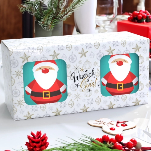 ŚWIĄTECZNY KOMPLET KUBKÓW 330ml NA PREZENT MIKOŁAJ ZESTAW W PUDEŁKU DRUK