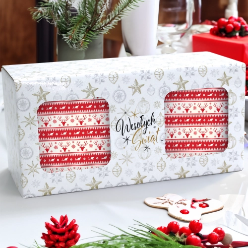 ŚWIĄTECZNY KOMPLET KUBKÓW 330ml NA PREZENT MIKOŁAJ ZESTAW W PUDEŁKU DRUK