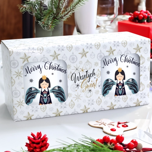 ŚWIĄTECZNY KOMPLET KUBKÓW 330ml LATTE PREZENT MIKOŁAJ ZESTAW W PUDEŁKU DRUK