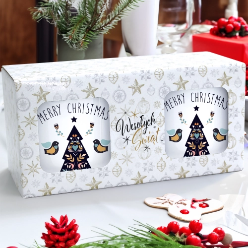 ŚWIĄTECZNY KOMPLET KUBKÓW 330ml LATTE PREZENT MIKOŁAJ ZESTAW W PUDEŁKU DRUK