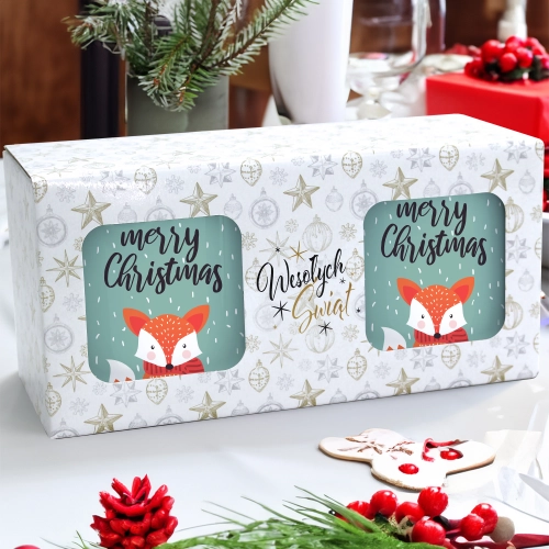 ŚWIĄTECZNY KOMPLET KUBKÓW 330ml NA PREZENT MIKOŁAJ ZESTAW W PUDEŁKU DRUK