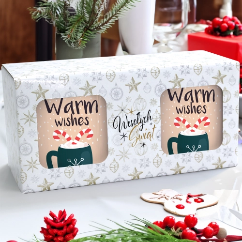ŚWIĄTECZNY KOMPLET KUBKÓW 330ml NA PREZENT MIKOŁAJ ZESTAW W PUDEŁKU DRUK