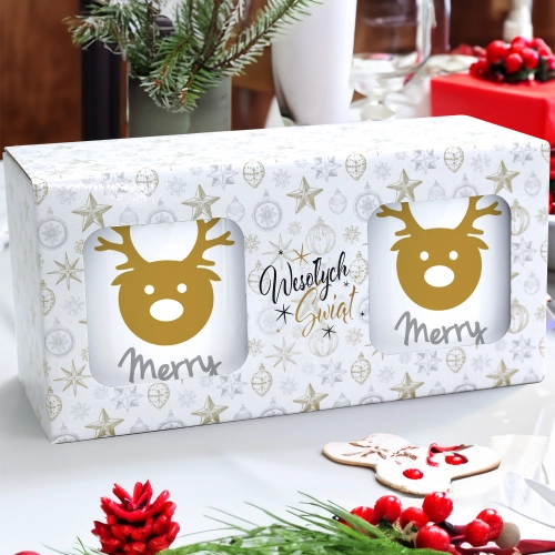 ŚWIĄTECZNY KOMPLET KUBKÓW 330ml LATTE PREZENT MIKOŁAJ ZESTAW W PUDEŁKU DRUK