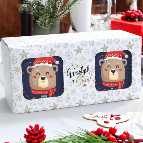 ŚWIĄTECZNY KOMPLET KUBKÓW 330ml NA PREZENT MIKOŁAJ ZESTAW W PUDEŁKU DRUK