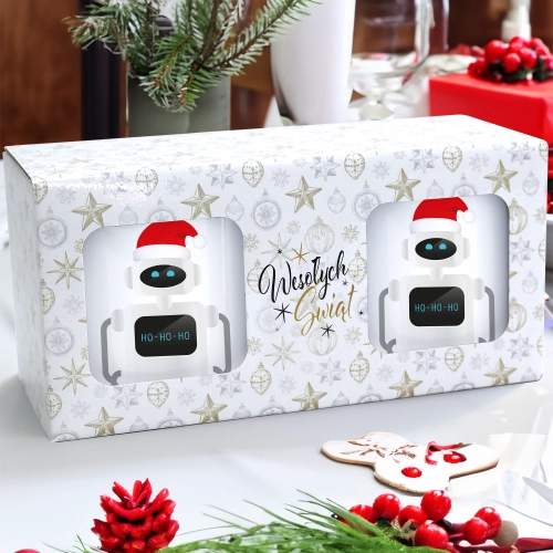 ŚWIĄTECZNY KOMPLET KUBKÓW 330ml LATTE PREZENT MIKOŁAJ ZESTAW W PUDEŁKU DRUK