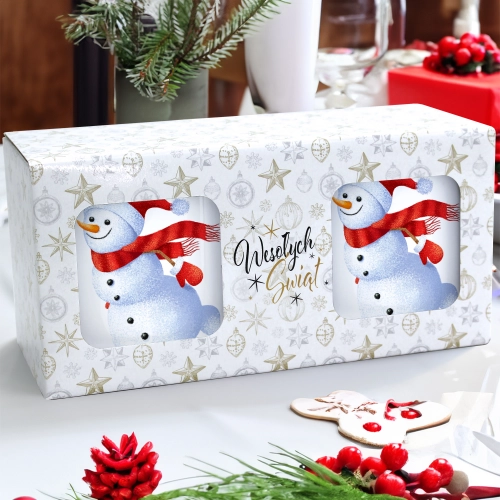 ŚWIĄTECZNY KOMPLET KUBKÓW 330ml NA PREZENT MIKOŁAJ ZESTAW W PUDEŁKU DRUK